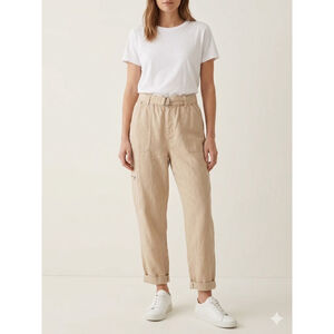 Nicole Miller New York Linen Blend Cargo Utility Pants Tan Medium